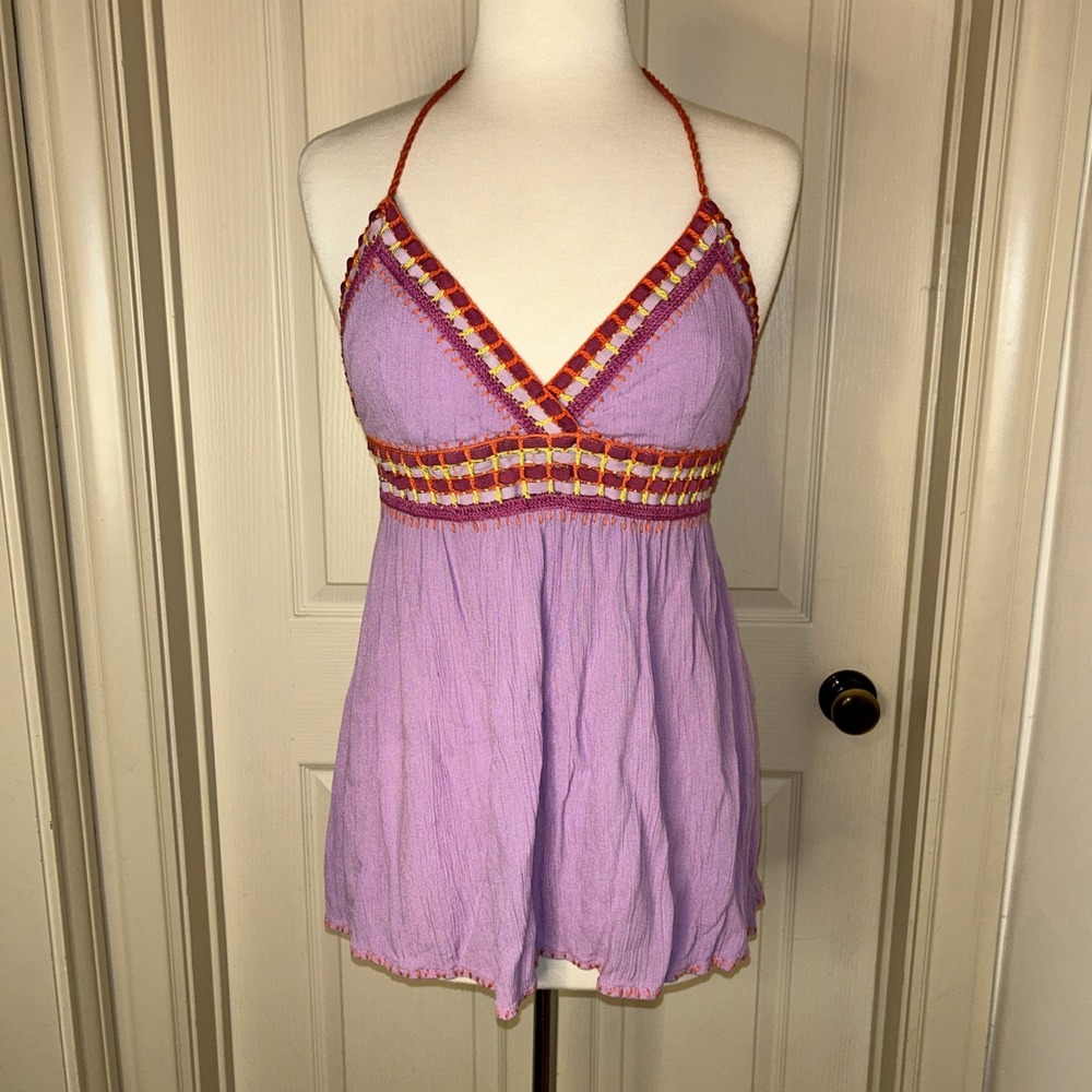 banjara top purple size small‎ BoHo spaghetti strap gauze type fabric